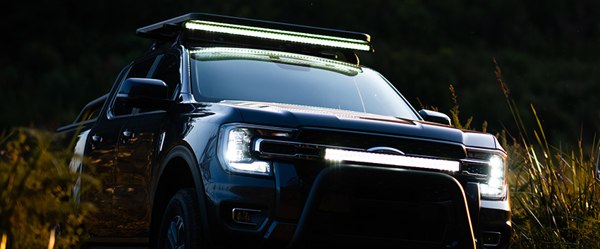 Black Magic TOUGH Light Bars on a ute in low light